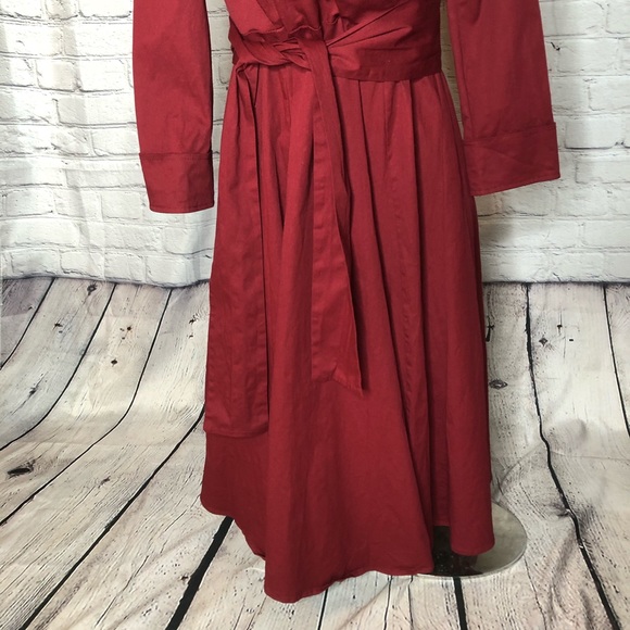 Red long sleeve a line dress w/ criss cross front - Picture 4 of 16